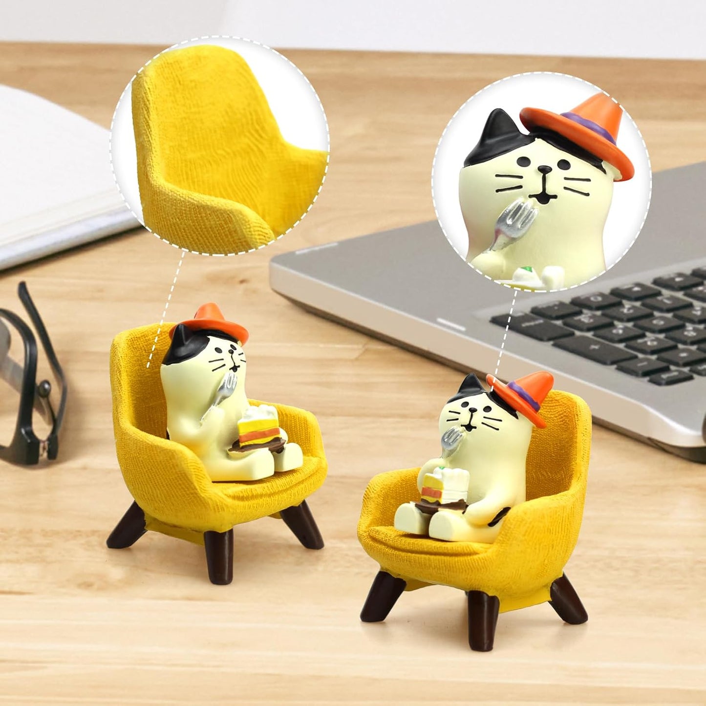 Cute Mini Cat Eating Cake Figurine Resin Cat for Office, Home Decoration Perfect Cute Cat Gift for Cat Lovers - Yellow Sofa