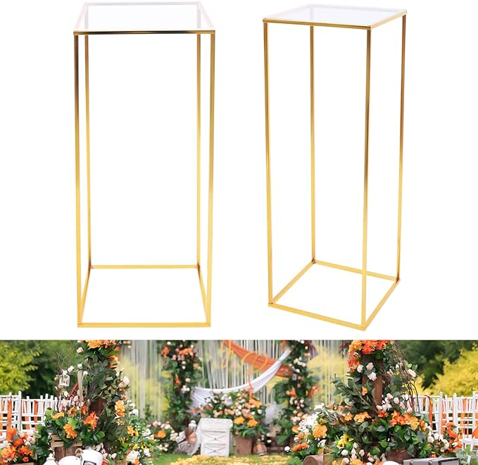 Metal Flower Stand - Rectangular Geometric Gold Centerpiece for Wedding Decorations, Party Events (31.49inch)
