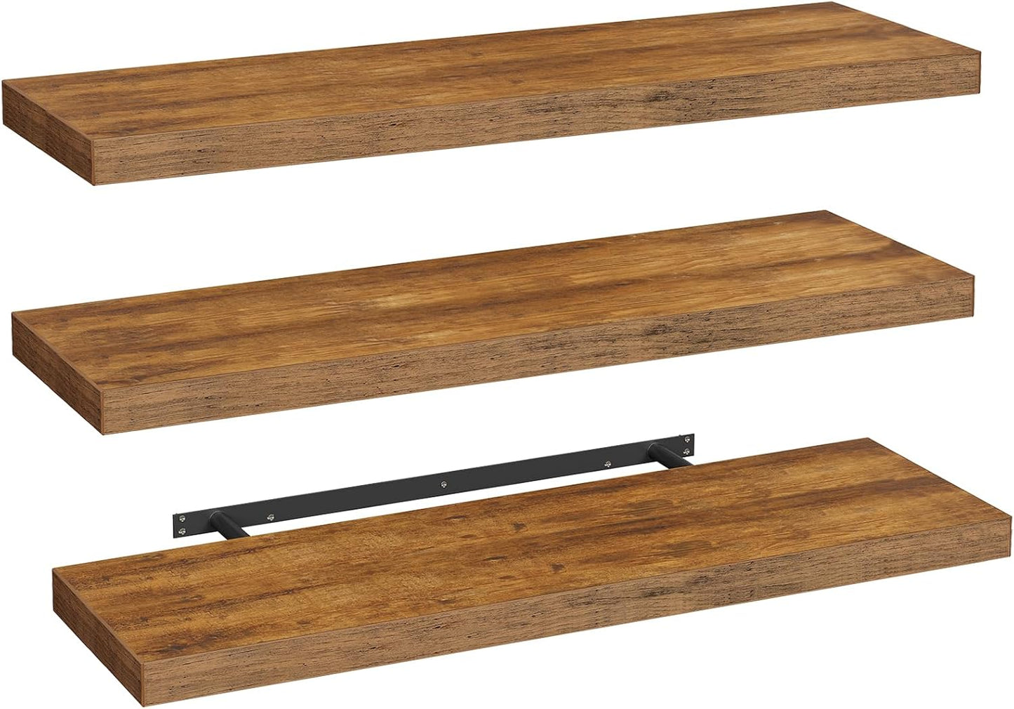 Floating Shelves for Wall, 1.5" Thick Wall Shelf Set of 3 with Invisible Bracket, L47.2 x W7.9 Hanging Shelves Farmhouse Home Decor for Bathroom, Living Room, Bedroom, Rustic Brown 12301BJP3BF