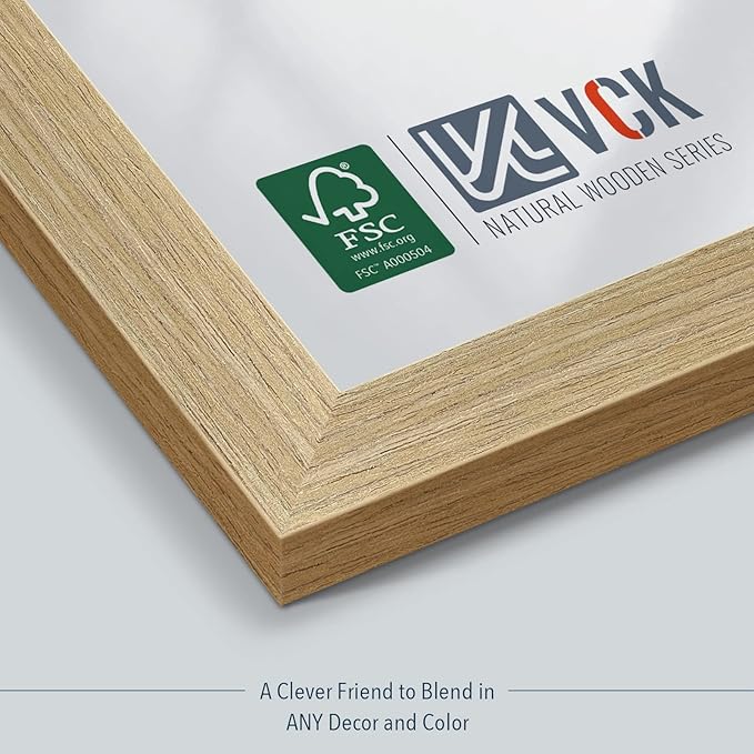 VCK 14x24 Picture Frame Set of 3 - Oak, Natural Solid Wood, Exclusive Wood Grain Poster Frame, Wall Hanging