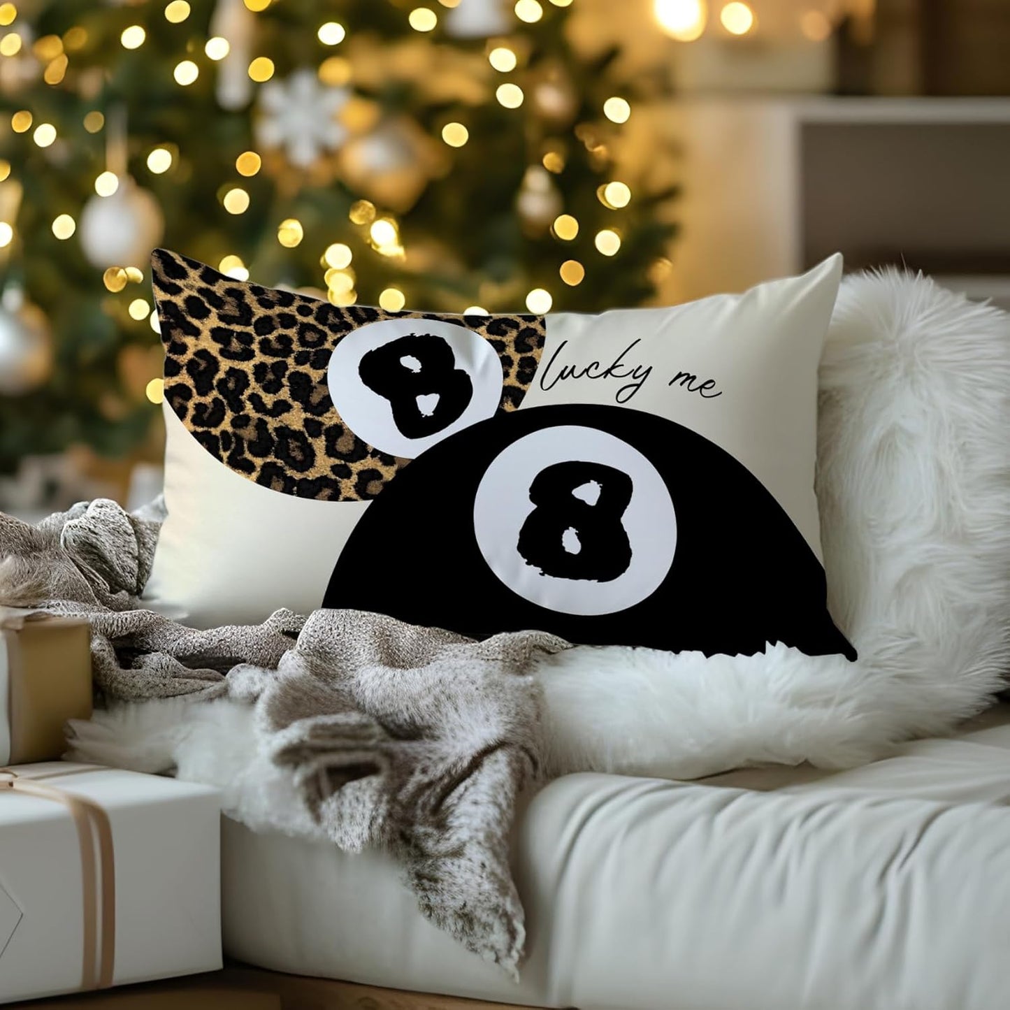 Leopard Star Lucky 8 Ball Throw Pillow Covers 20x12, Cheetah Print Room Decor, Trendy Funky Y2K Leopard Print Decorative Pillow Covers for Girls Room Dorm Apartment Home
