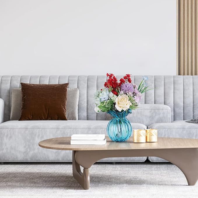 Blown Glass vase, Green Glass vase, Modern Art vase, Wide Mouth vase for Living Room Wedding Table Office centerpieces with Flowers.