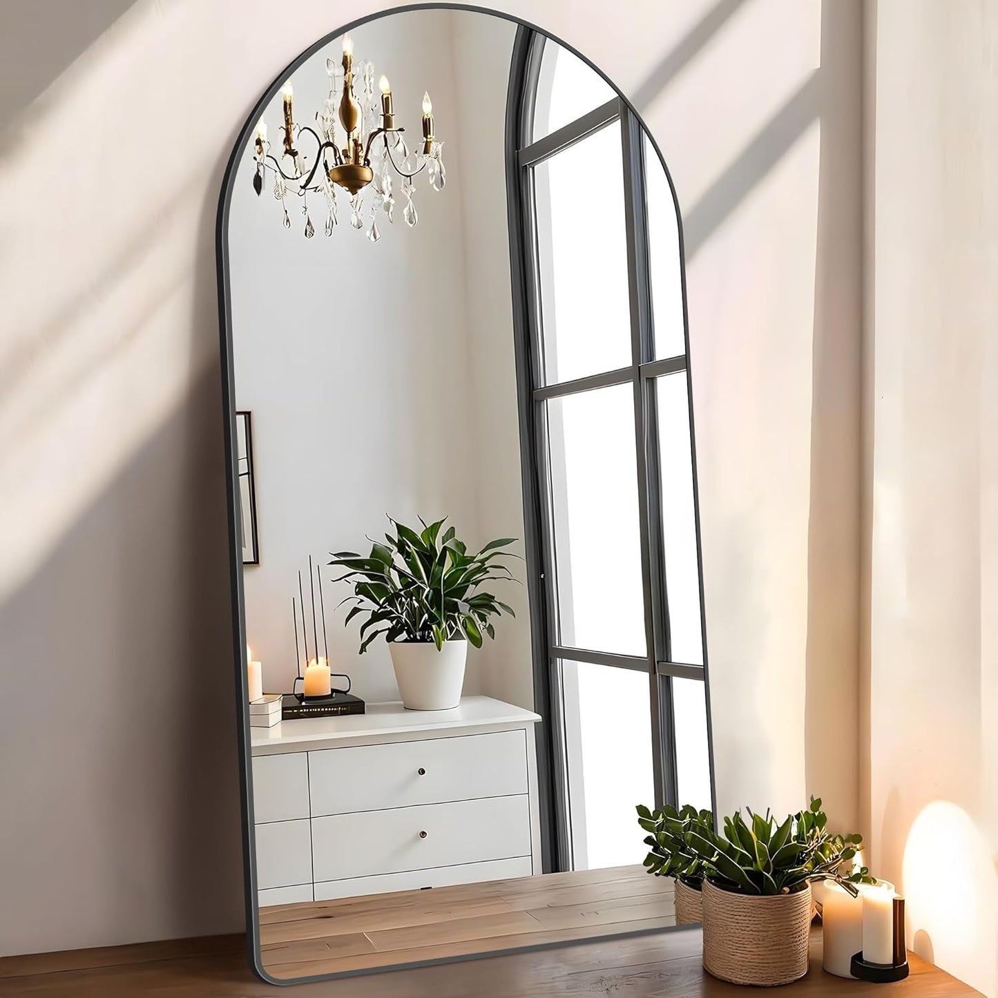 FORBATH Arched Mirror 24x48 Inch, Black Arched Mirror Wall Mounted Modern Black Aluminum Frame Decor Large for Dresser Bedroom Living Room Entryway, Hanging or Leaning Against Wall