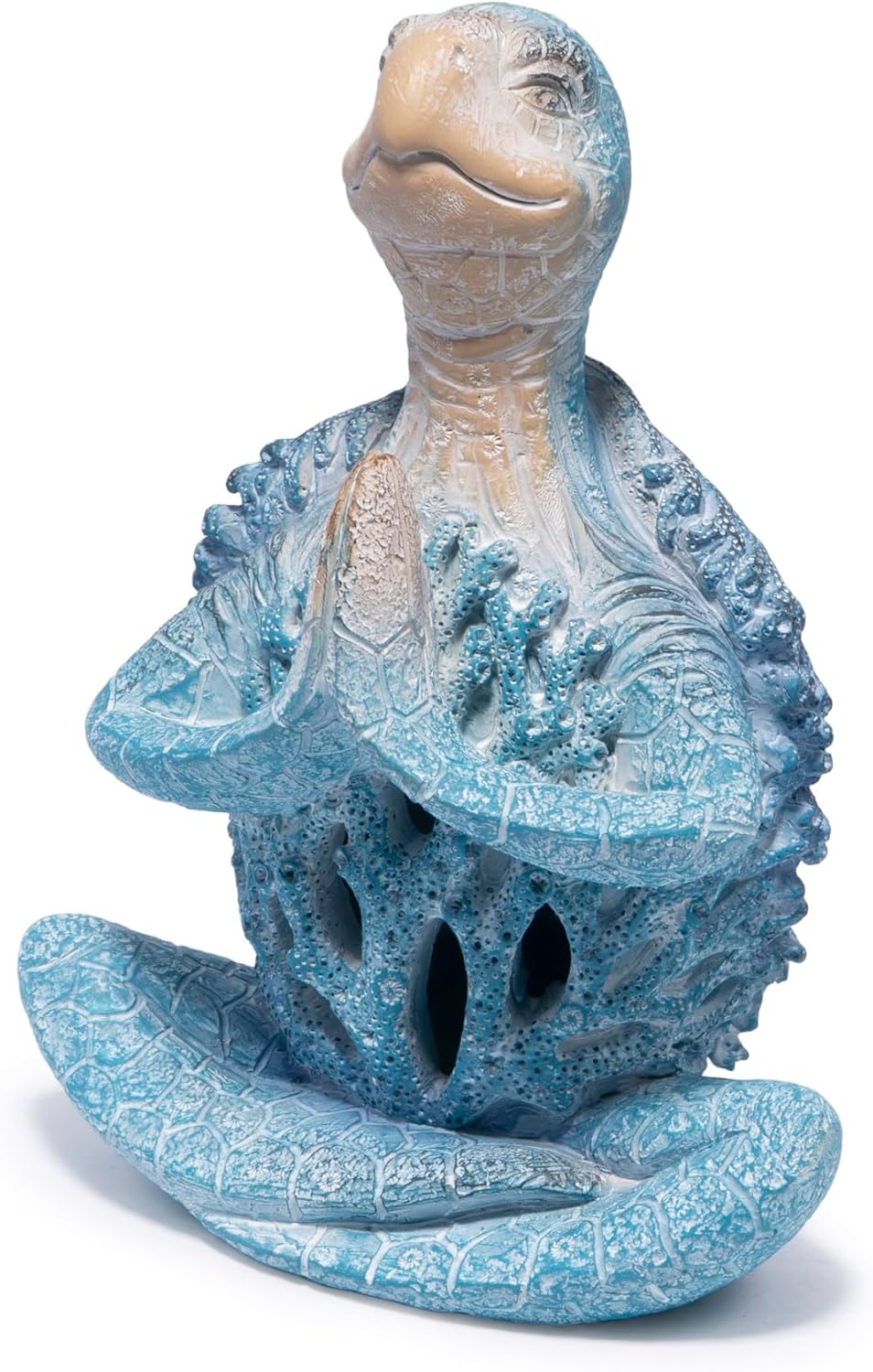 Hodao Coral Reef Sea Turtle Meditation Yoga Decor, Garden Figurines Turtle Meditating Coastal Beach Decor, Zen Yoga Resin Statue for Home Office Table & Shelf Decorations, Retirement Gifts