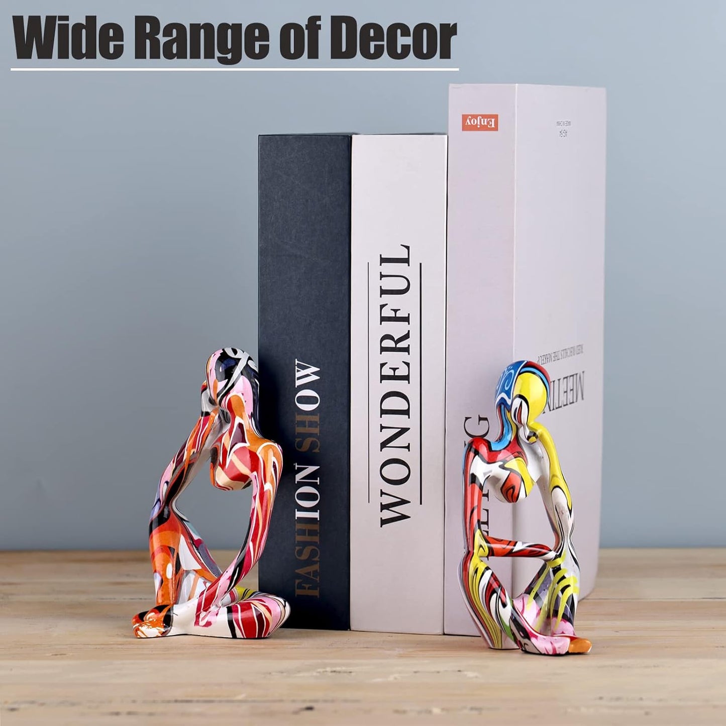 Large Minimalist Abstract Graffiti Left Thinker Statue, Colorful Art Meditation The Thinker Figurine Ornaments, Bookshelf Coffee Table Decor Home Office Desk tabletop Living Room Decor Figurine