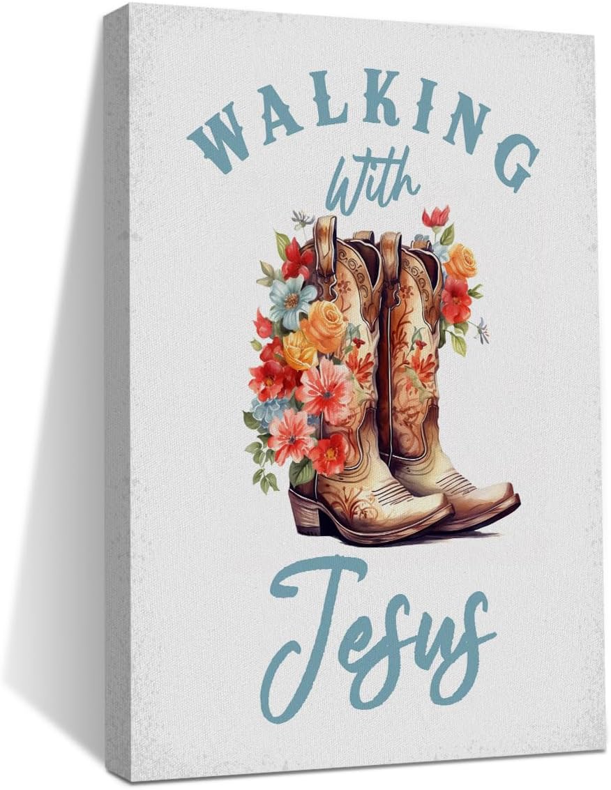 HZMLYDJ Cowgirl Christian Wall Art, Inspirational Bible Verse Strong and Courageous Jesus Wall Decor Christian Scripture Positive Quotes, Religious Bible Verse Art Decor Prints for Home Bedroom