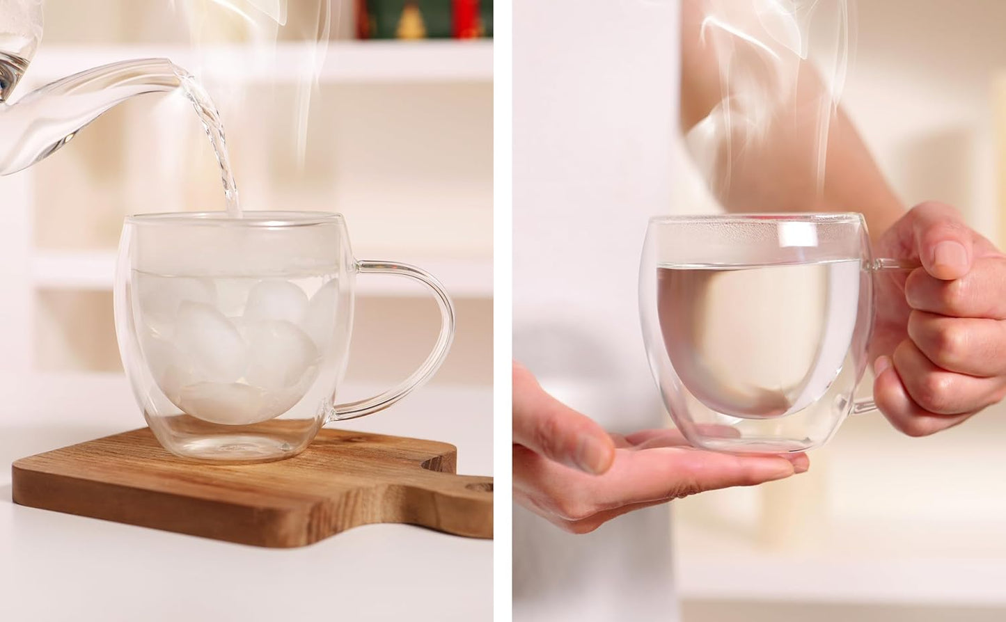 CNGLASS Double Walled Glass Coffee Mugs with Handle,12oz Insulated Glass Mugs with Handle,Clear Espresso Cups for Latte,Cappuccino,Tea Bag,Set of 2