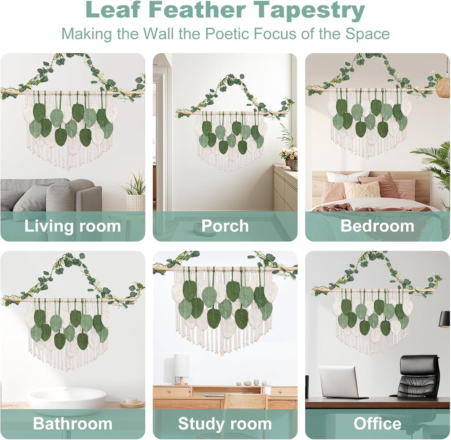 Large Macrame Wall Hanging Handmade Boho Tapestry 43"x32" - Wall Art Decor for Living Room, Bedroom, Wedding (Green)