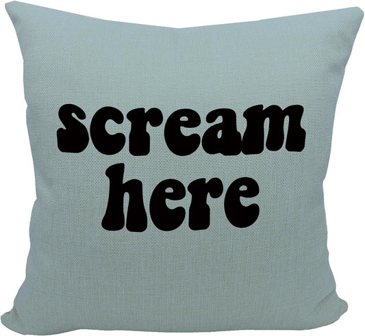 Mancheng-zi Funny Scream Decor, Scream Pillow Covers 18x18, Fun Pillows,Fun Throw Pillows,Funny Throw Pillows,Fun Decorative Pillows,Scream Here Funny Humor Throw Pillow Case(Blue)