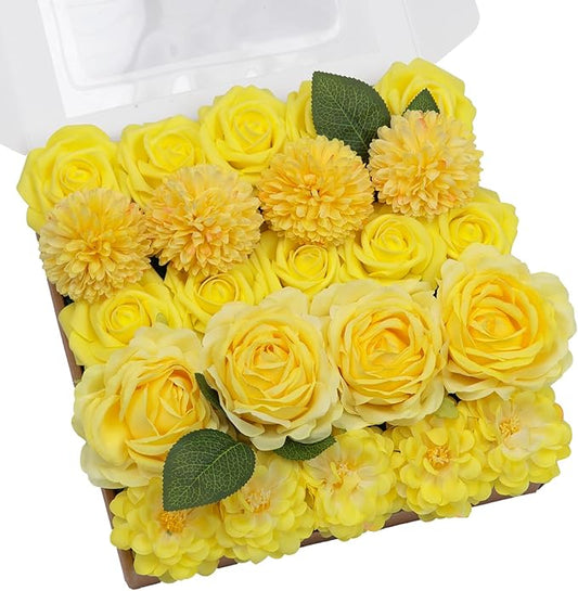 TINGE TIME Yellow Artificial Flowers Combo Box Set, Gradient Color Fake Flower Leaf with Stems for DIY Wedding Bouquets Table Centerpieces Baby Shower Home Party Floral Arrangements Decorations
