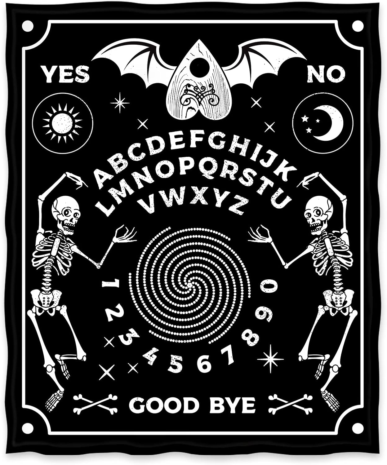Jekeno Ouija Board Blanket Gifts for Women Men Kids Girls Mom Dad Halloween Mother's Day Father's Day Presents Home Bedroom Sun Moon Skeleton Skull Bat Decor Soft Cozy Throw Blankets Black 50"x60"