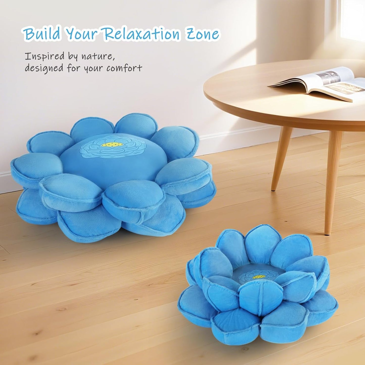 Lotus Flower Floor Pillows, Large Cushion Inspired by Lotus Flower Design, Decorative Seating for Living Room, Bedroom, and Lounge, Soft Washable Floor Cushion for Relaxation, and Family Activities