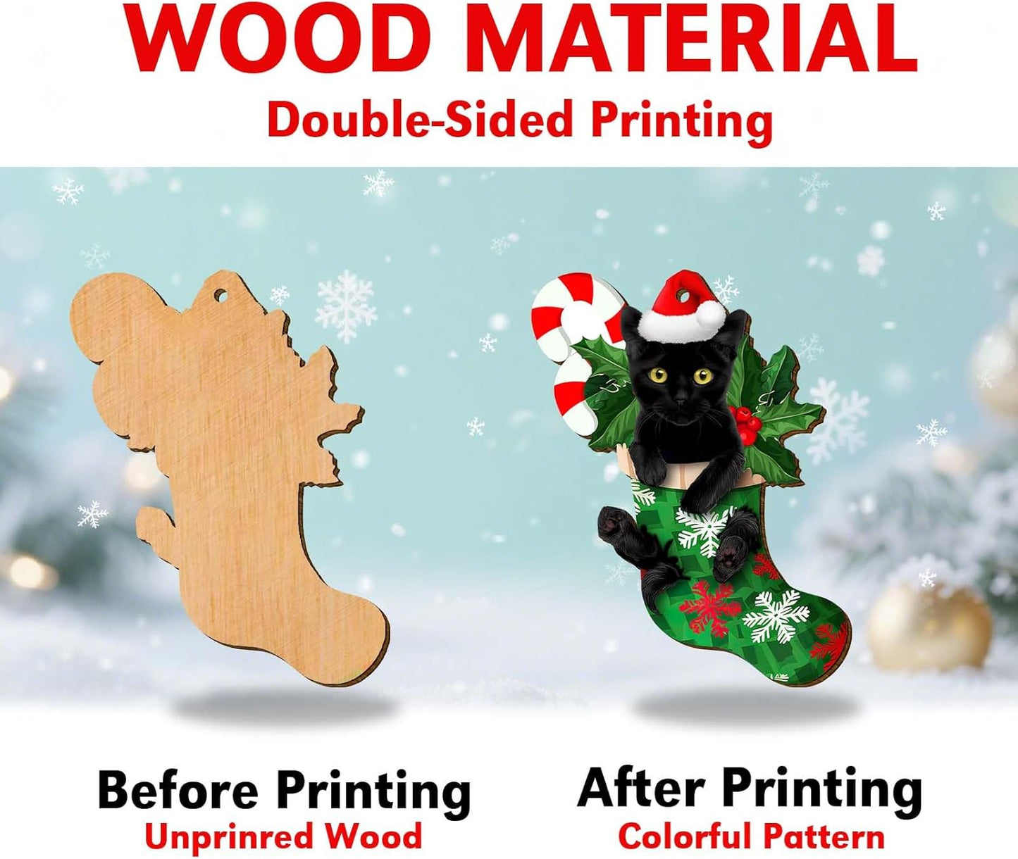 Black Cat Ornament, Funny Ornaments for Christmas Tree, Christmas Decorations, Ceramic Cat in Sock Ornament, Cat Lover Gifts for Christmas Ornament