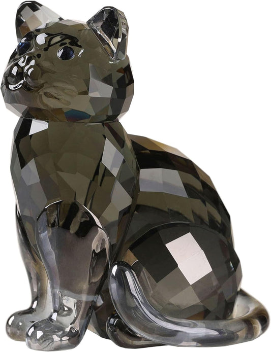 Crystal Cat Realistic Animal Kitten Art Figurine Collection Table top Ornament Statue Home Decor (Black)