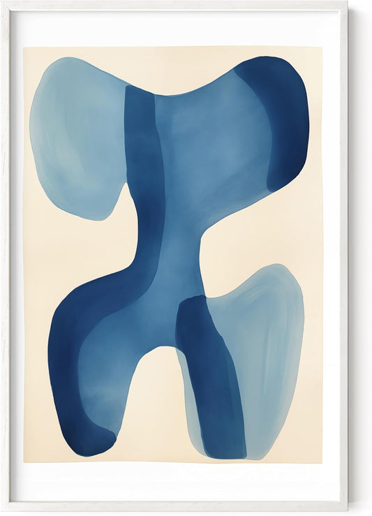 HAUS AND HUES Modern Abstract Wall Art - Blue and Green Living Room Art, Modern Artwork for Walls, Minimalist Picture for Living Room(Blue Shapes, White Frame, 24x36)