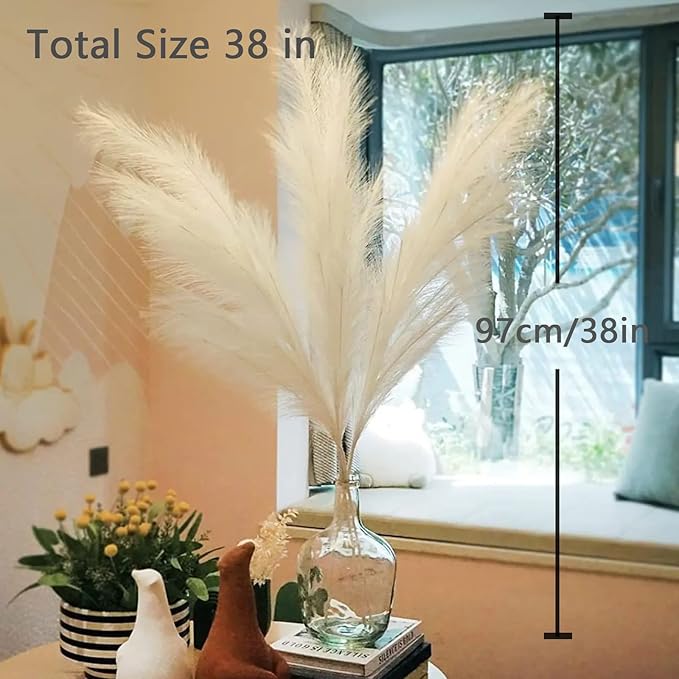 38" 10 Stems White Pampas Grass Tall Decor - Faux Pampas Grass Decor Tall for Floor Vase Boho Home Wedding Mothers Day Decoration