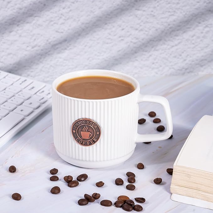 Topadorn Ceramic Coffee Mug 13 Oz Embossment Cups for Latte, Hot Tea, Cappuccino, Mocha, Cocoa, Office Coffee Mug with Gift Box, Set of 4