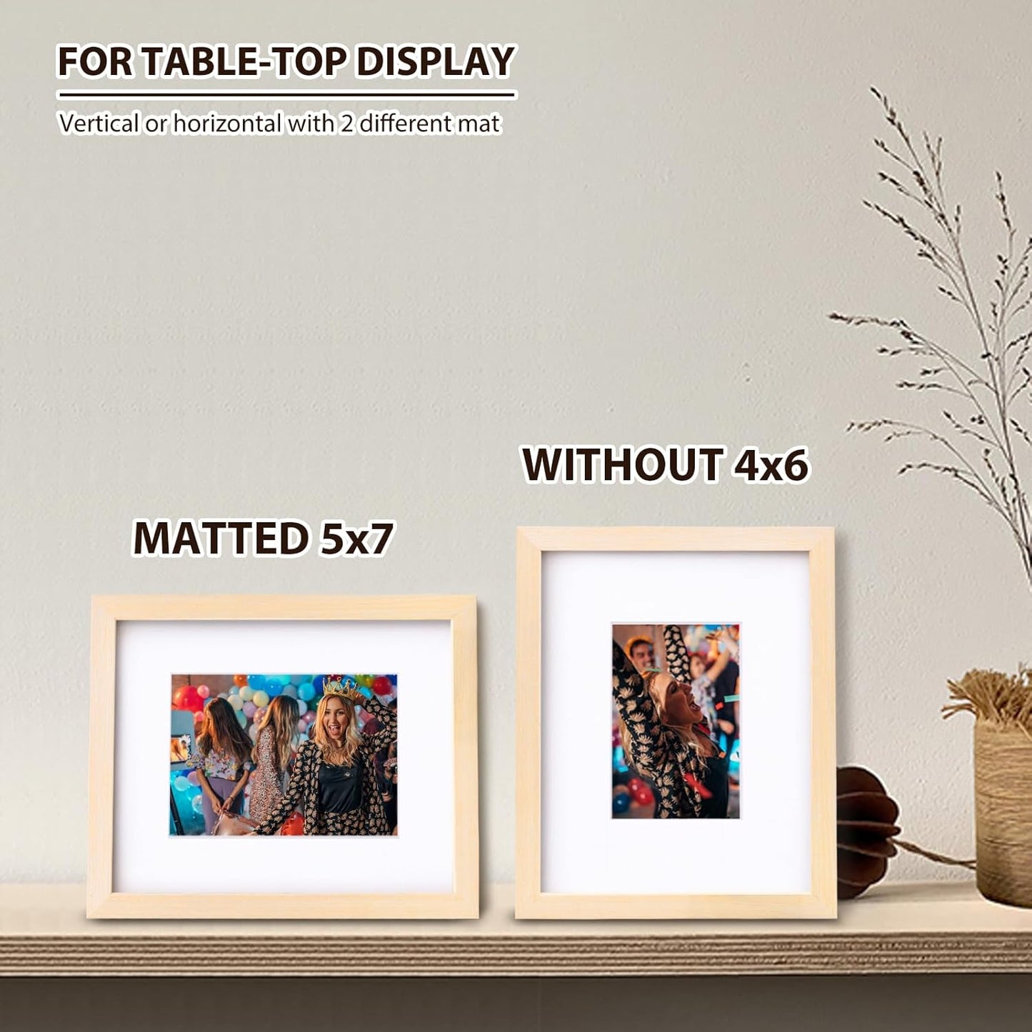 KINLINK 8x10 Picture Frame White Oak, Solid Light Wood Frames with Acrylic Plexiglass for Pictures 4x6/5x7 with Mat or 8x10 without Mat, Tabletop and Wall Display, Set of 4