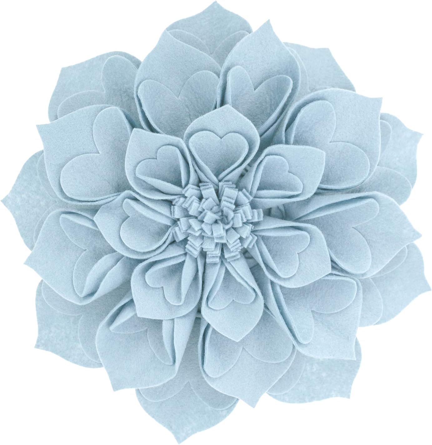 Fennco Styles Handmade 3D Heart-Shaped Petals Flower Decorative Throw Pillow Cover Only - 13" Round Aqua Floral Pillow Case for Couch, Home Décor and Holiday, Housewarming Gift