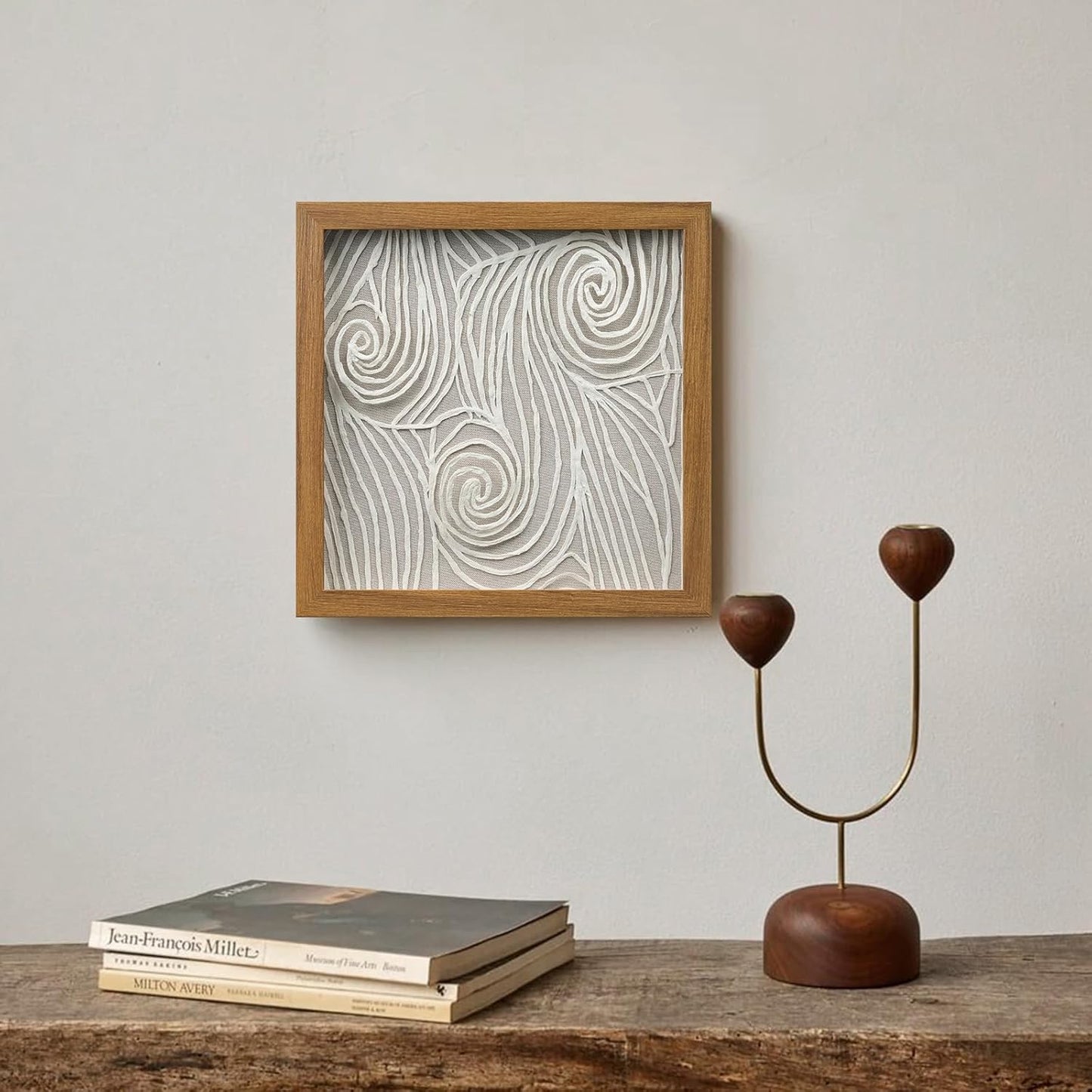 FOLKOR 12" Neutral Abstract Wall Art for Hallway Entryway, 3D Rice Paper Shadow Box Art Decor for Boho Living Room Bedroom Decoration, Maximalist Artwork Gift for Mom Grandmother Sister Friend