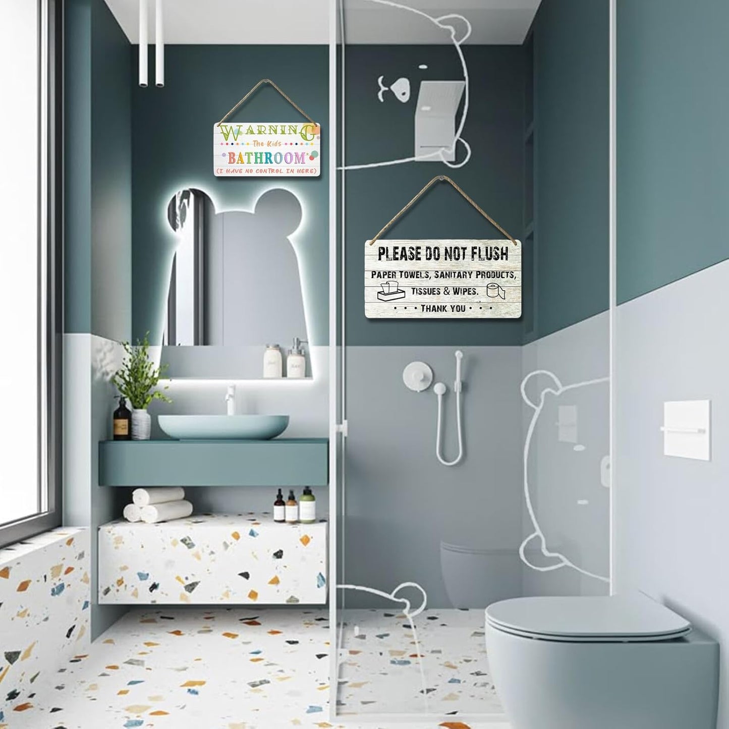 Kids Bathroom Wood Sign 'I Have No Control In Here' 12x6 Inch Rustic Humor Wall Art Decor