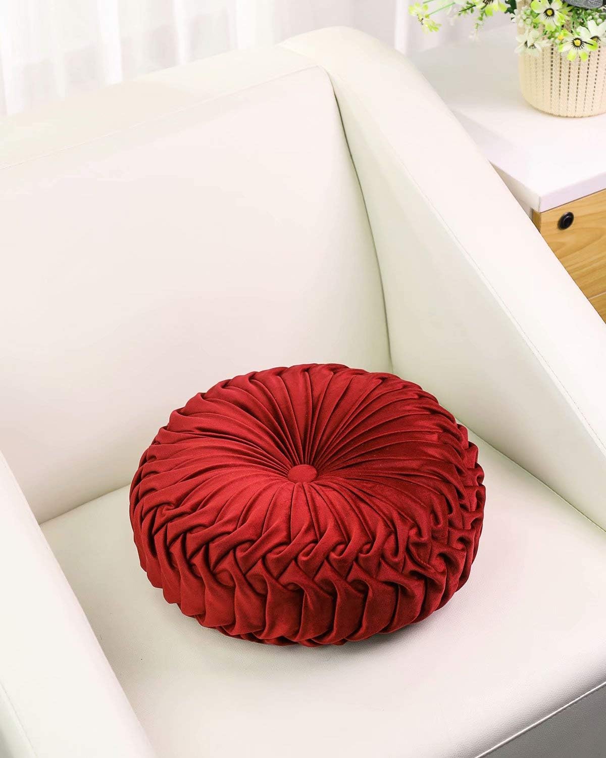 HLOVME Throw Pillow for Couch Decorative 3D Pumpkin Round Velvet Cushion for Sofa Bed Chair Floor 15"X15", Wine Red