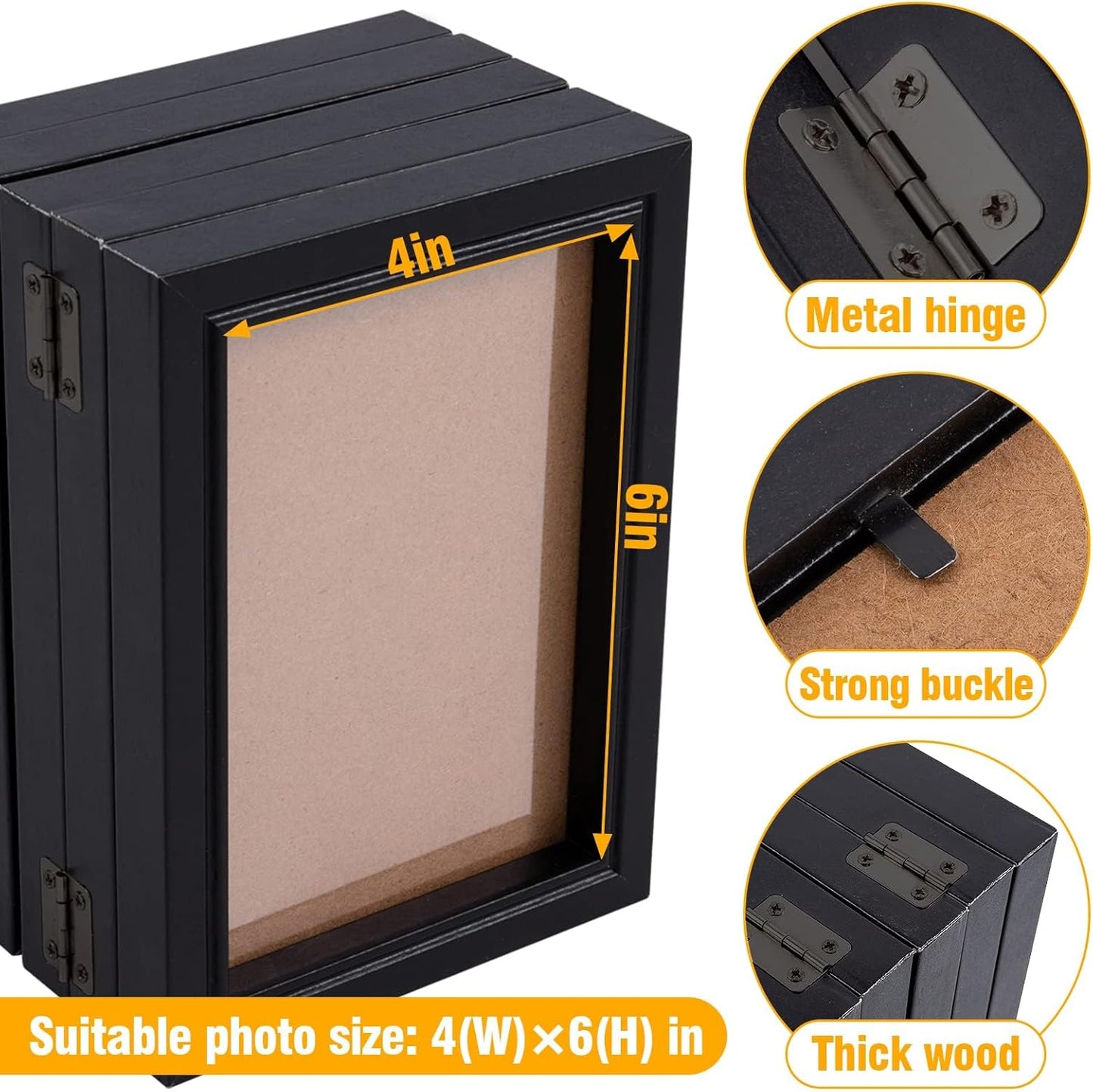 Biggun 4x6in 5 Folding Accordion Picture Frame - Foldable Hinged Collage Photo Frames for Tabletop Display Multiple Family Pictures Birthday Father's Day Gifts (Black)