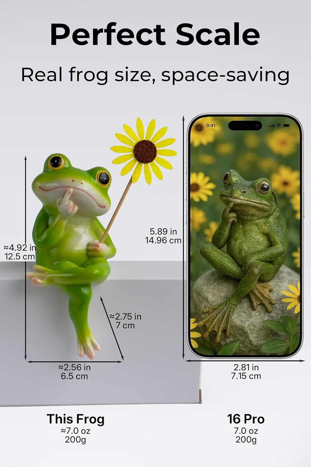 Frog Figurine, Whimsical Hand-Painted Resin Frog Statue with Flower and Flag, Shelf Decor for Living Room Desk Office, Charming Funny Frog Garden Decor, Frog Birthday Gift for Women