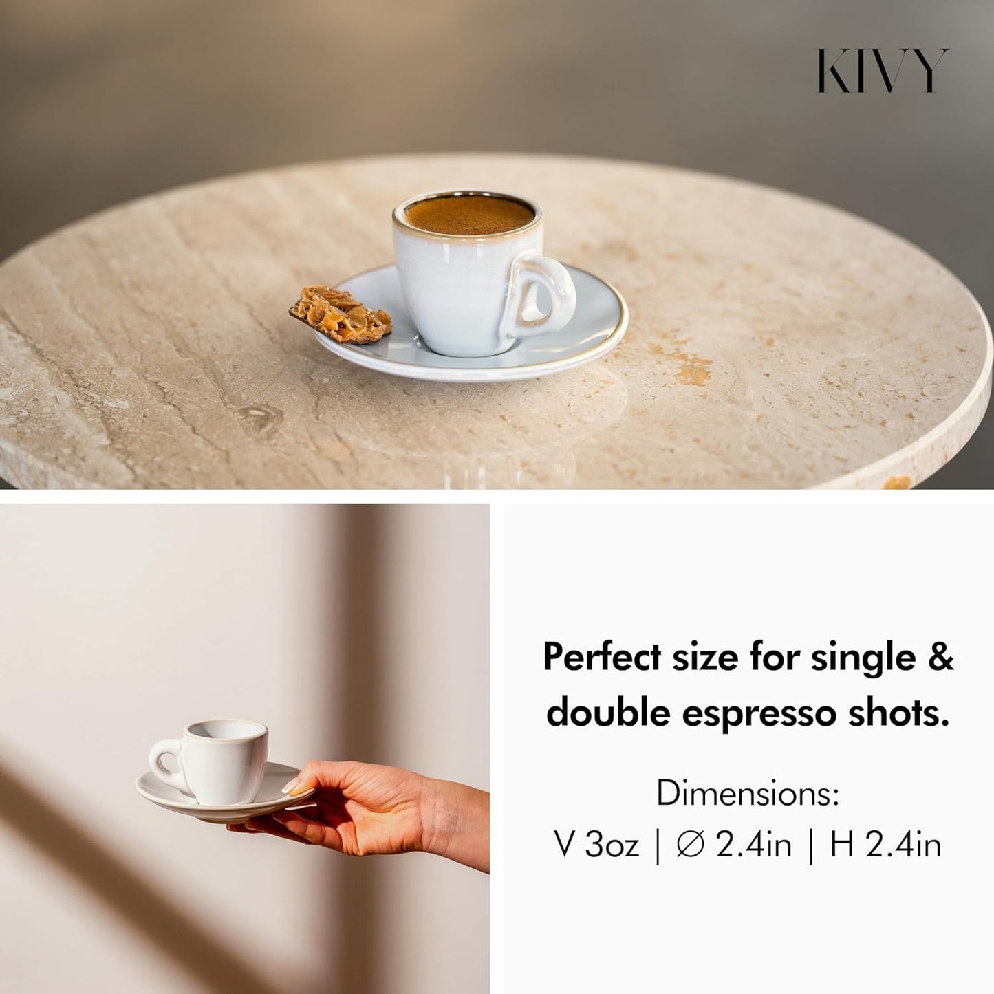 KIVY 3 oz Espresso cups set of 4 - Thick walled stoneware espresso cup set - Italian style espresso cups and saucers - Demitasse cups set of 4 - Small coffee mugs - Demitasse cups and saucers sets