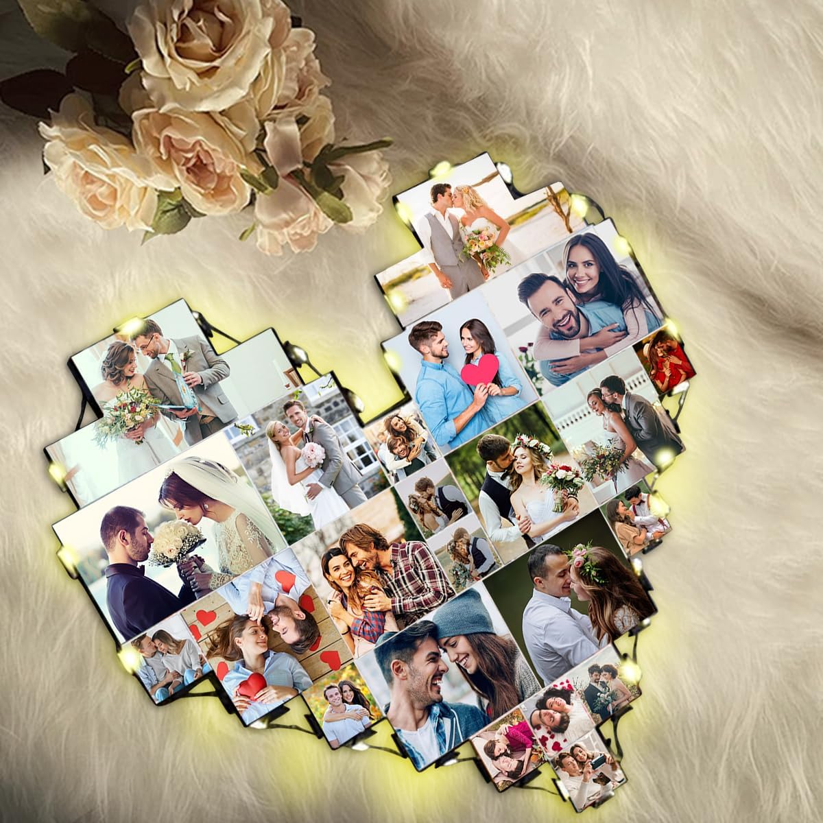 Heart Picture Frames Collage with custom 15 photo Wall Hanging Picture Frame with Led Light, Multi Photo Frame Collage for Family Pictures Wall Decor Gift For Mom Dad Father Lover Wife (15 photo)