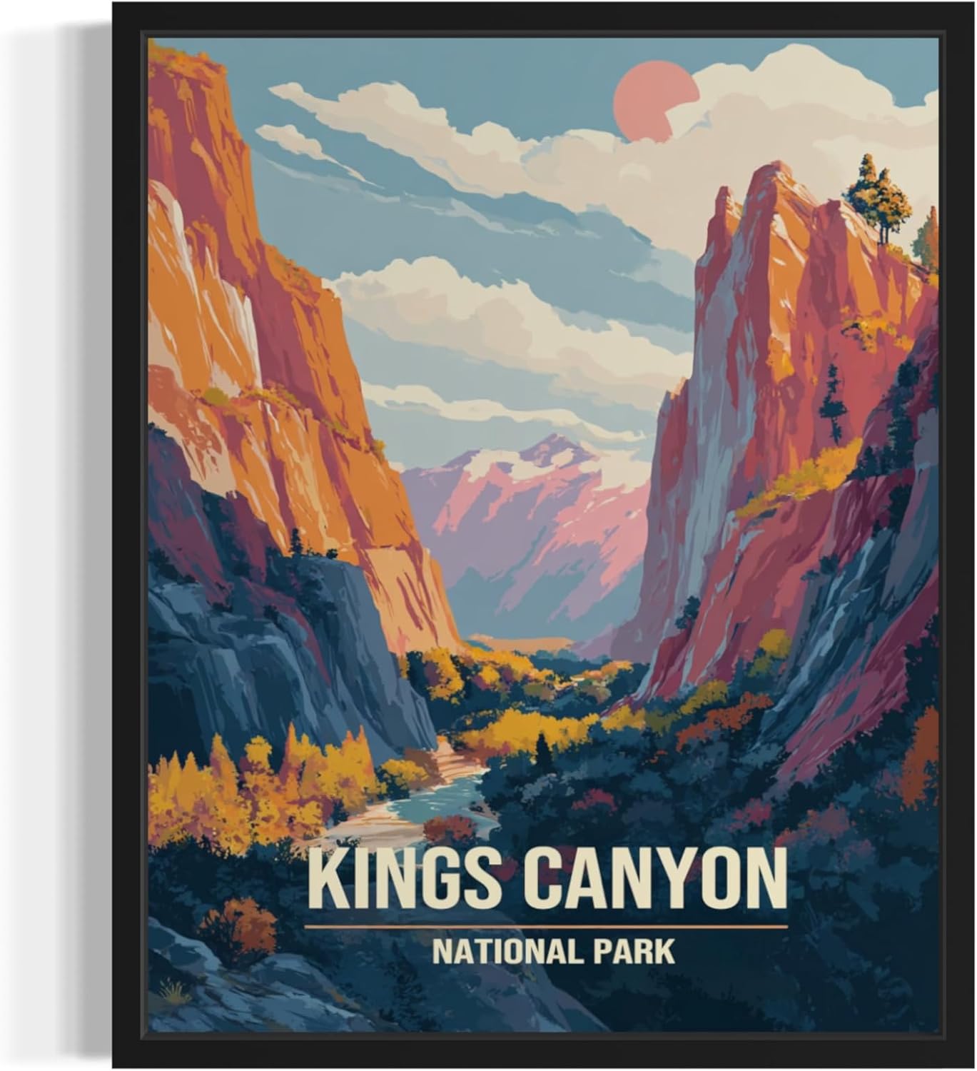Kings Canyon National Park Art Print Poster, Vintage Retro Pop Art Travel Wall Art Bedroom Bathroom Living Room Decor 185 (Kings Canyon, 11 x 14 inches, Black Frame)