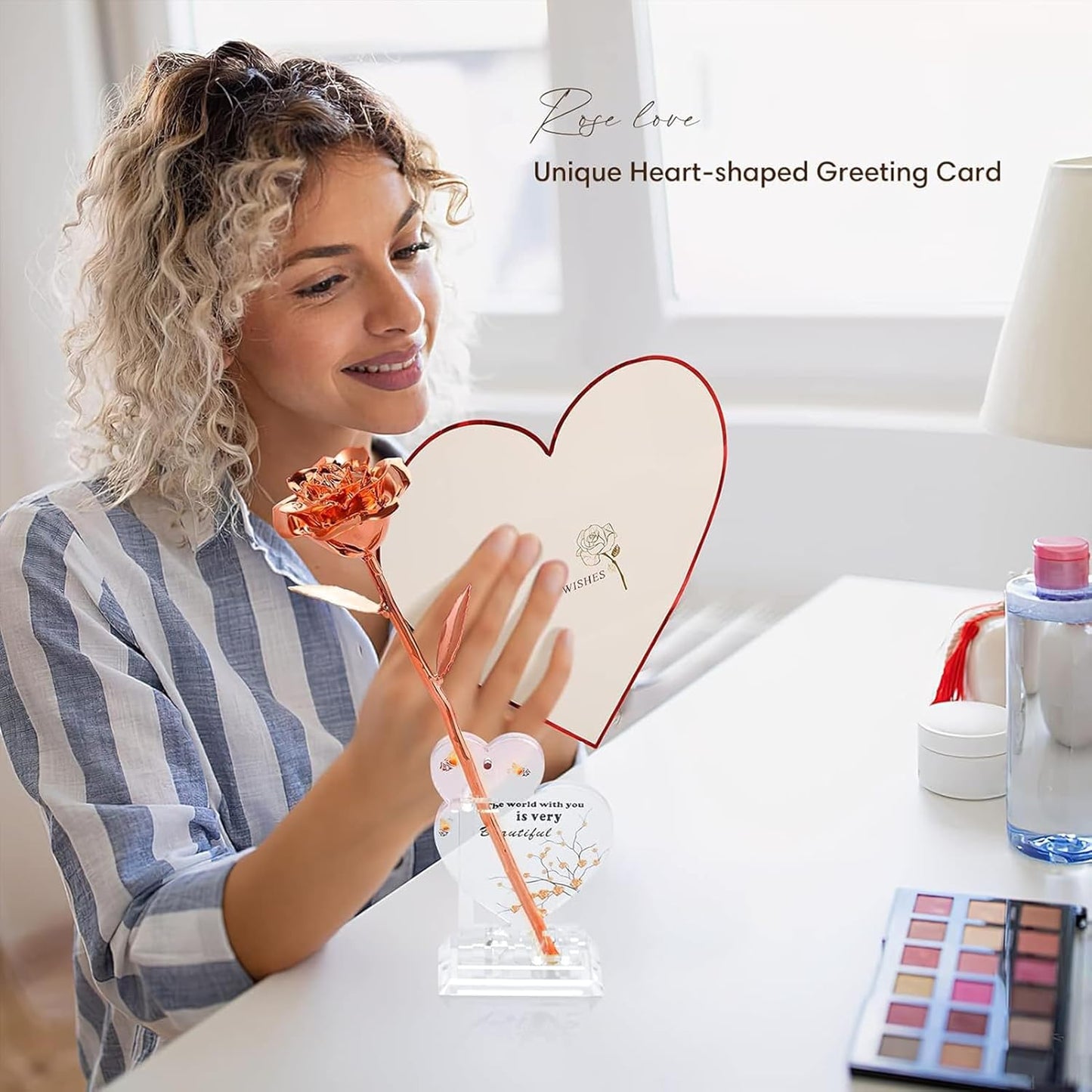 Gold Dipped Infinity Rose Last Forever Flower Decor, Birthday Gift for Women in Her Birthday Mothers Day, Resin Preserved Rose | Anniversary Present for Mom (Rose Gold)