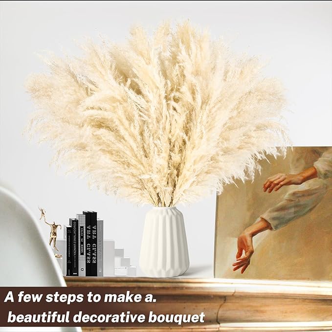 11 PCS 17inch Pampas Grass Small Decor-Natural Short Pampas Grass Bulk-Fluffy Beige Pompas Grass Floral for Small Boho vases,Boho Table Decor,Boho Bathroom Decor,Boho Room Decor