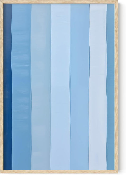 HAUS AND HUES Modern Abstract Wall Art - Blue and Green Living Room Art, Modern Artwork for Walls, Minimalist Picture for Living Room(Painted Stripes, Beige Frame, 24x36)