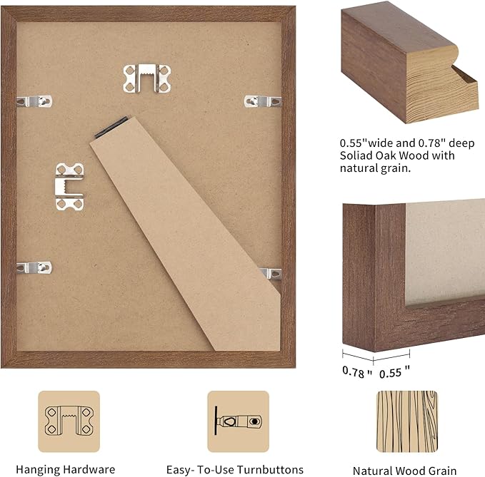 4x6 Oak Wood Picture Frame - 4"x6" Photo Frame, 4x6 Picture Frame Wood, Natural Solid Wooden Picture Frames for Wall Art Photo and Prints(1 Pack, Walnut)
