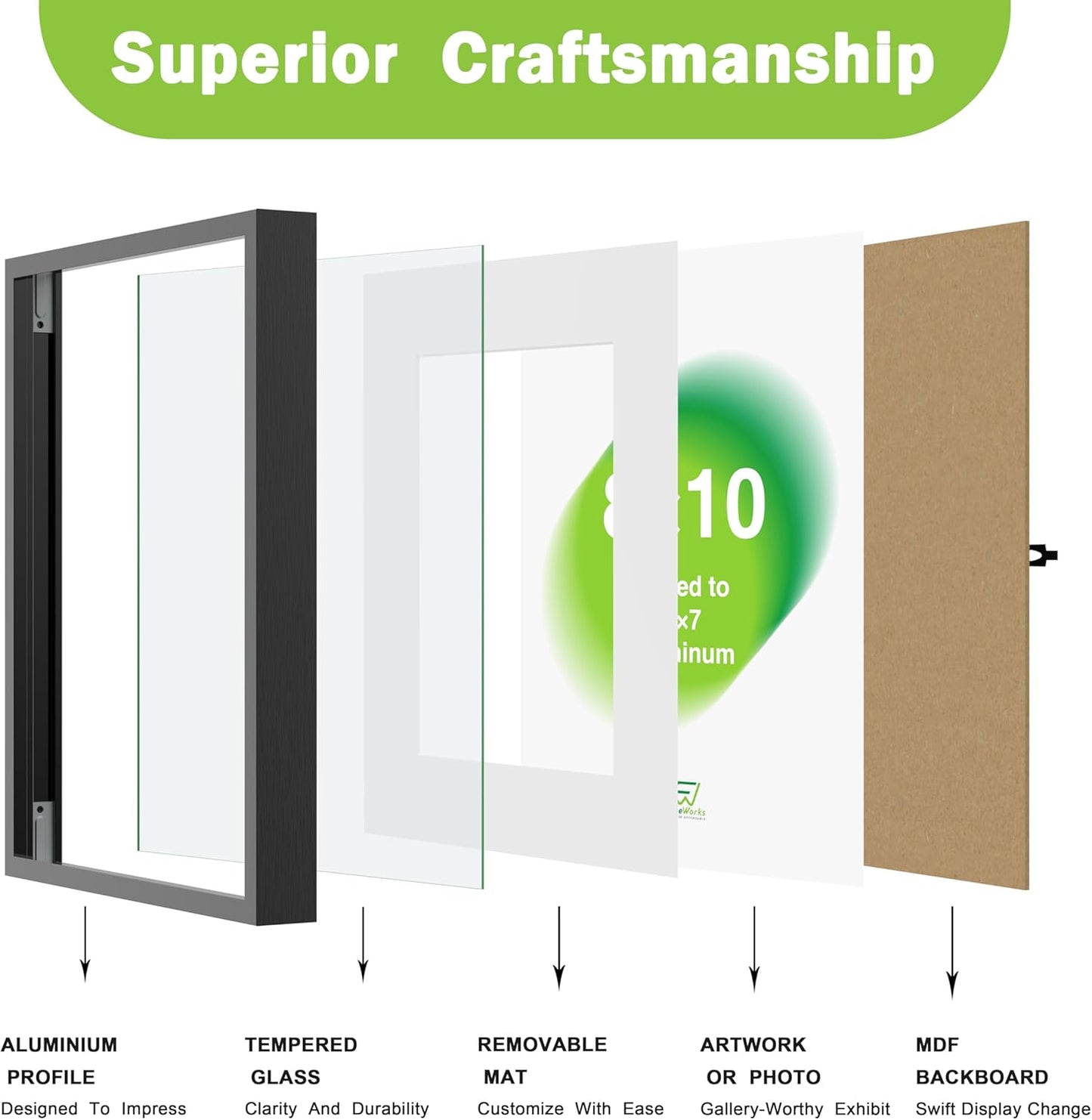 FrameWorks 11x17 Picture Frame – Aluminum Frame w/Tempered Glass, Durable and Stylish Wall Frame for Posters, Photos, Art, Home Decor, Gallery Walls, Office, Living Room - Black