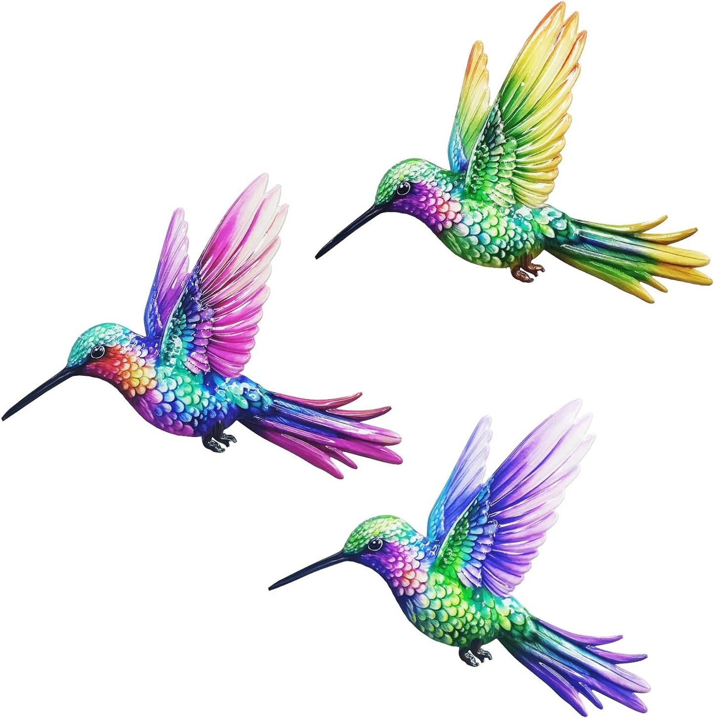 John's Studio 3Pcs Metal Hummingbird Wall Decor Outdoor Garden Hanging Art Sculptures Home Theme Decorations for Kitchen Bathroom and Pool