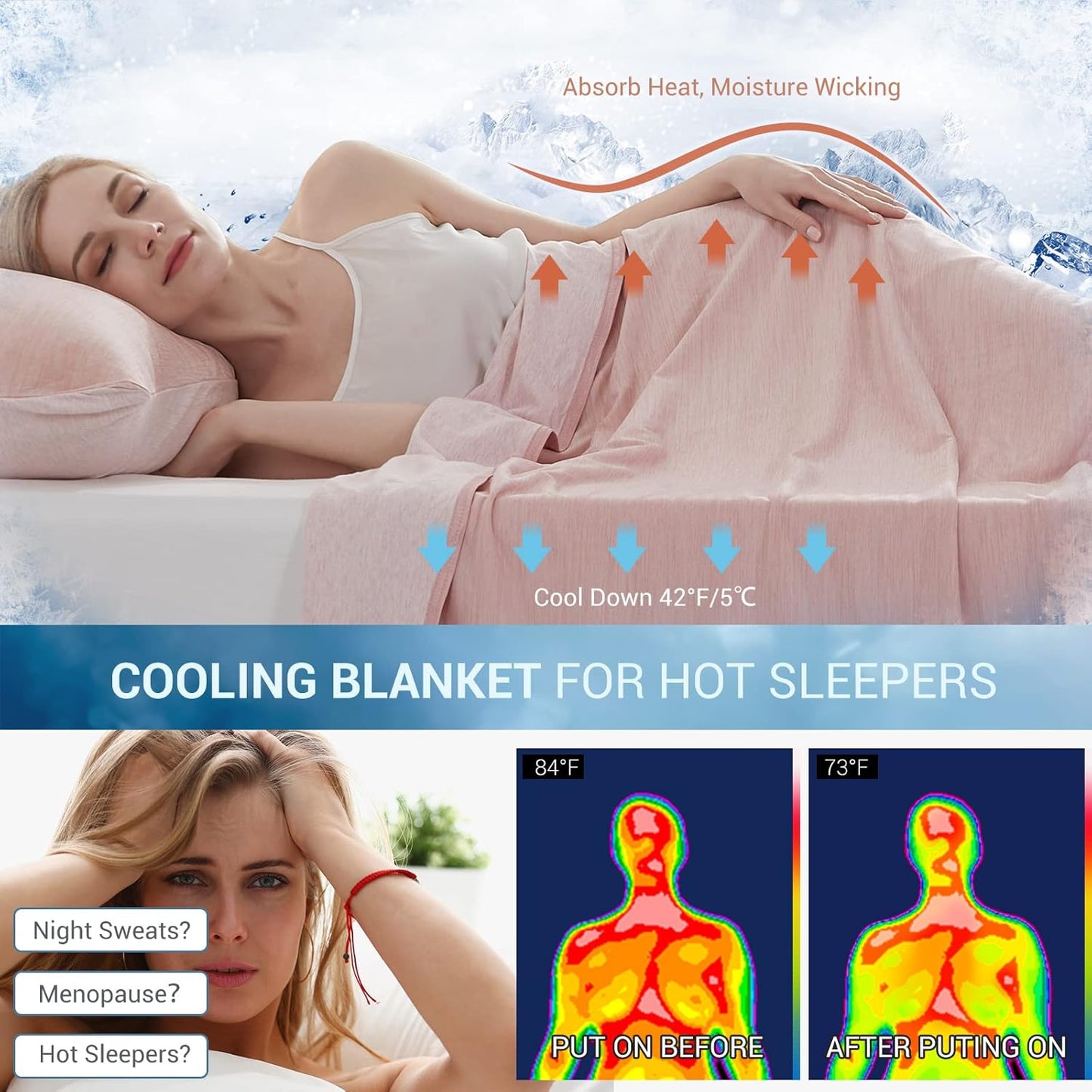 Marchpower Arc-Chill Cooling Blanket for Hot Sleepers Twin Size, Double-Sided Design Japanese Cooling Fiber Absorbs Body Heat, Lightweight Soft Cold Blanket for Sleeping Summer Bed