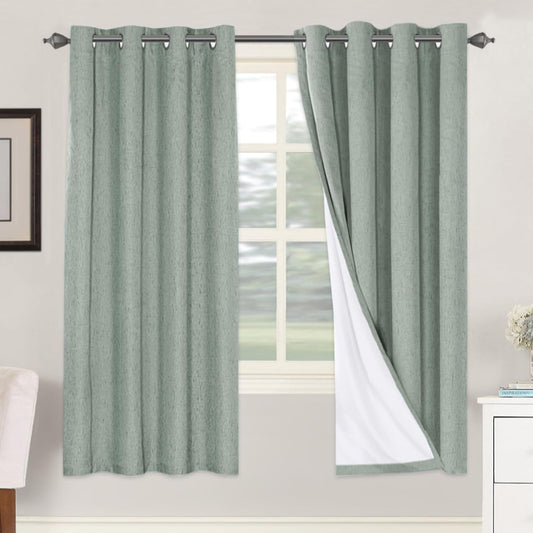 H.VERSAILTEX 100% Blackout Curtains for Bedroom Thermal Insulated Linen Textured Curtains Heat and Full Light Blocking Drapes Living Room Curtains 2 Panel Sets, Green Bay, 52x72 Inch