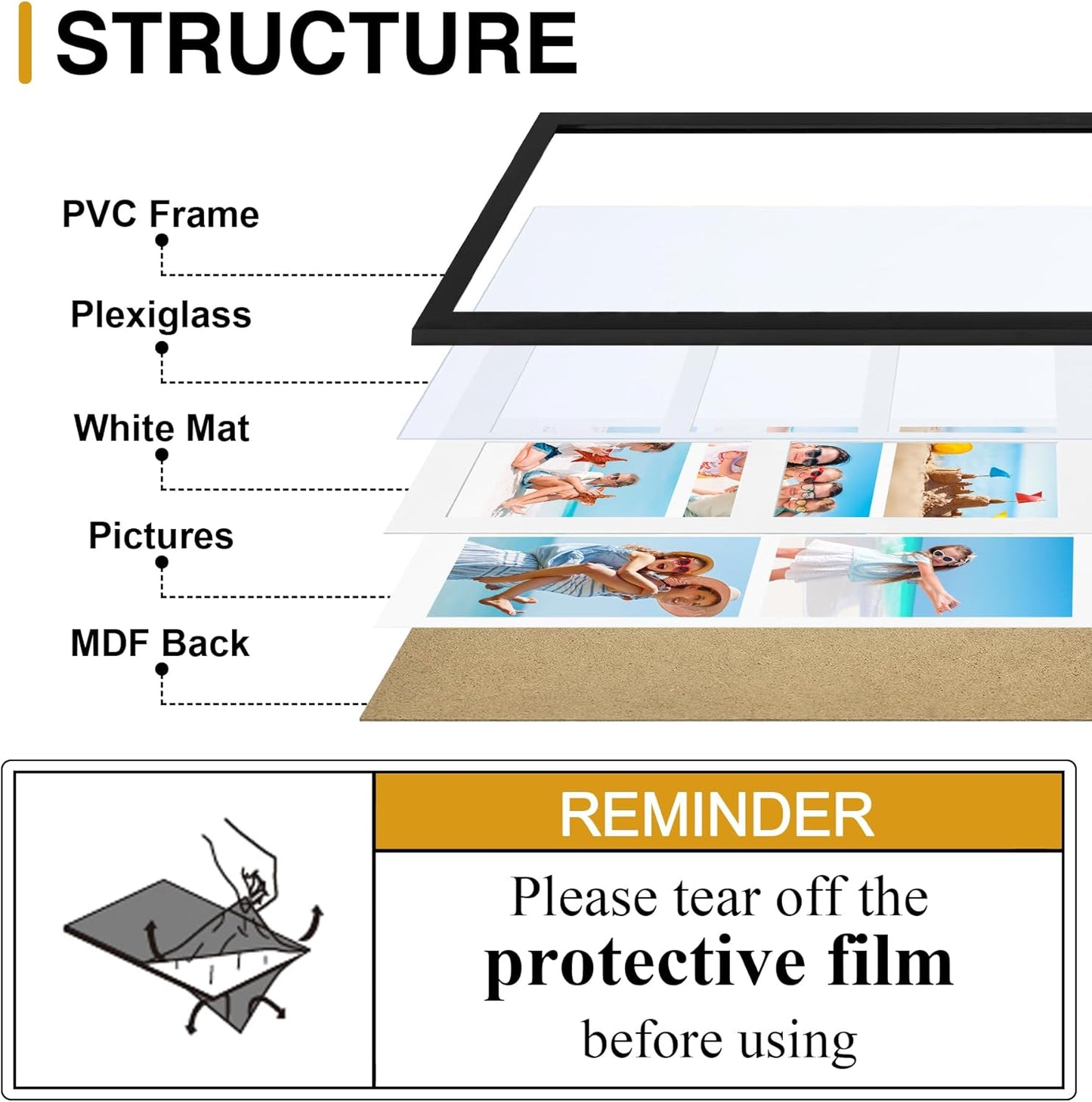 decorUhome 11x14 Picture Frames Collage Wall Decor, Display 5Pcs 4x6 Photos with Mat or 1Pcs 11x14 Unmatted, 5 4x6 Collage Picture Frames for Wall Mounting, Black