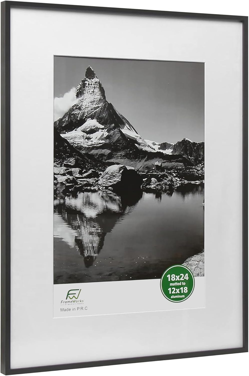FrameWorks 18x24 Matted to 12x18 Picture Frame – Aluminum Frame w/Tempered Glass, Removable Mat for Photos, Posters, Art, Stylish Wall Frame for Home Decor, Gallery Walls, Office, Living Room - Black