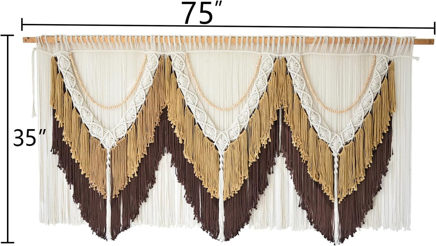 IOWER Macrame Wall Hanging Boho Wall Art - Extra Large 75" W x 35" L - Wedding Background Decor for Living Room Bedroom - Modern Craftsmanship