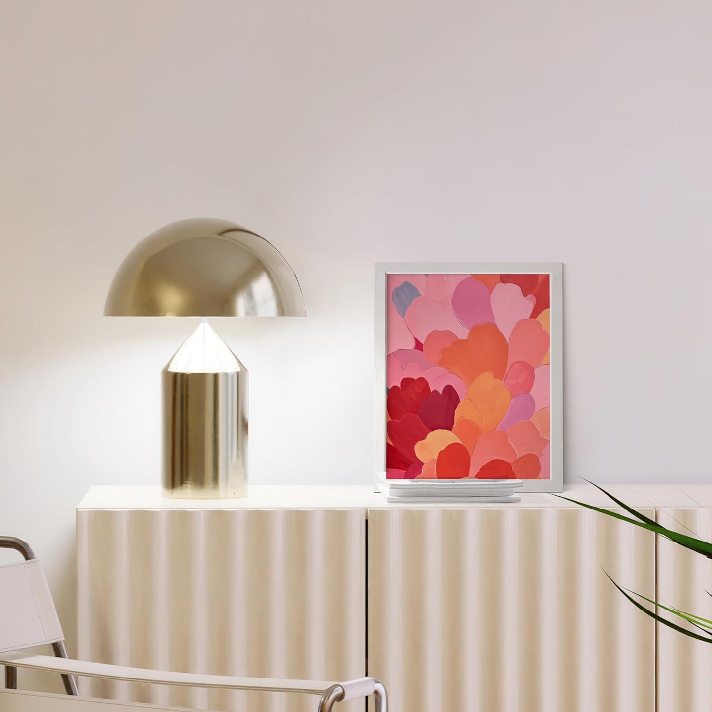HAUS AND HUES Colorful Abstract Wall Art - Minimalist Retro Picture for Living Room Decor, Red and Pink Modern Wall Art Painting (Petals 1, White Frame, 8x10)