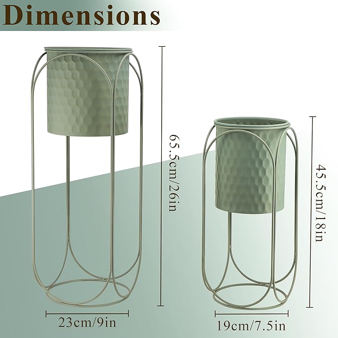 TRIROCKS Set of 2 Planters with Stand Indoor Otdoor Planters for Indoor Plants 26 &18" H Large Plant Pots for Living Room Corner Kitchen Office Garden Balcony Patio Decor(Green)