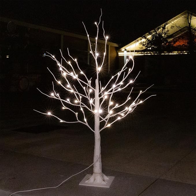 3ft Lighted Birch Tree with 64 Warm White LED Lights for Holiday Decor - Realistic Design, UL Certified, Dimmable, Waterproof - Ideal for Indoor and Outdoor Decoration