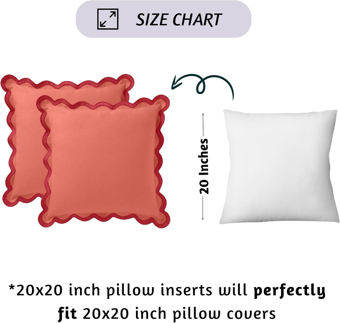 Folkulture Christmas Throw Pillows | Set of 2 (20 x 20) Boho Couch Pillows for Living Room | Scalloped Red Decorative Pillows Xmas Decor for Home