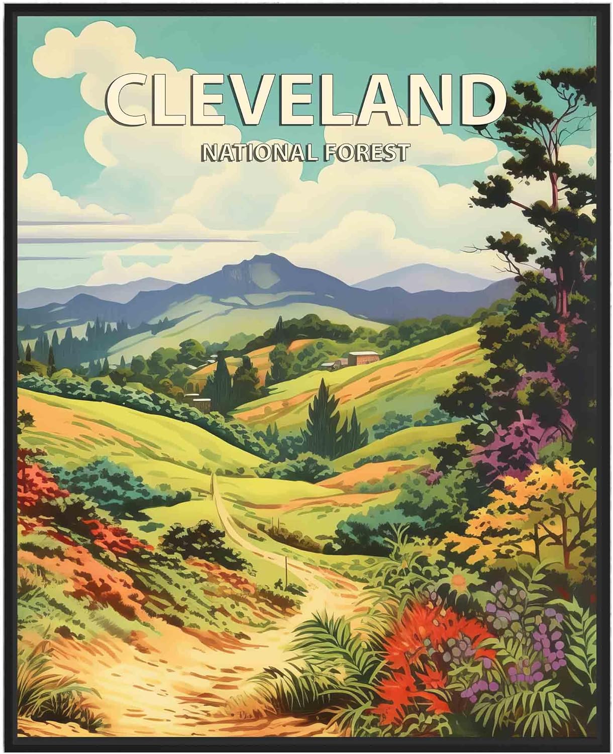 Cleveland National Forest Poster Art Print Retro Mountain Wall Art Poster Vintage Decor Nature Recreation Wilderness Wildlife Decoration, Outdoor Adventure Scenic Beauty Artwork. (Cleveland National