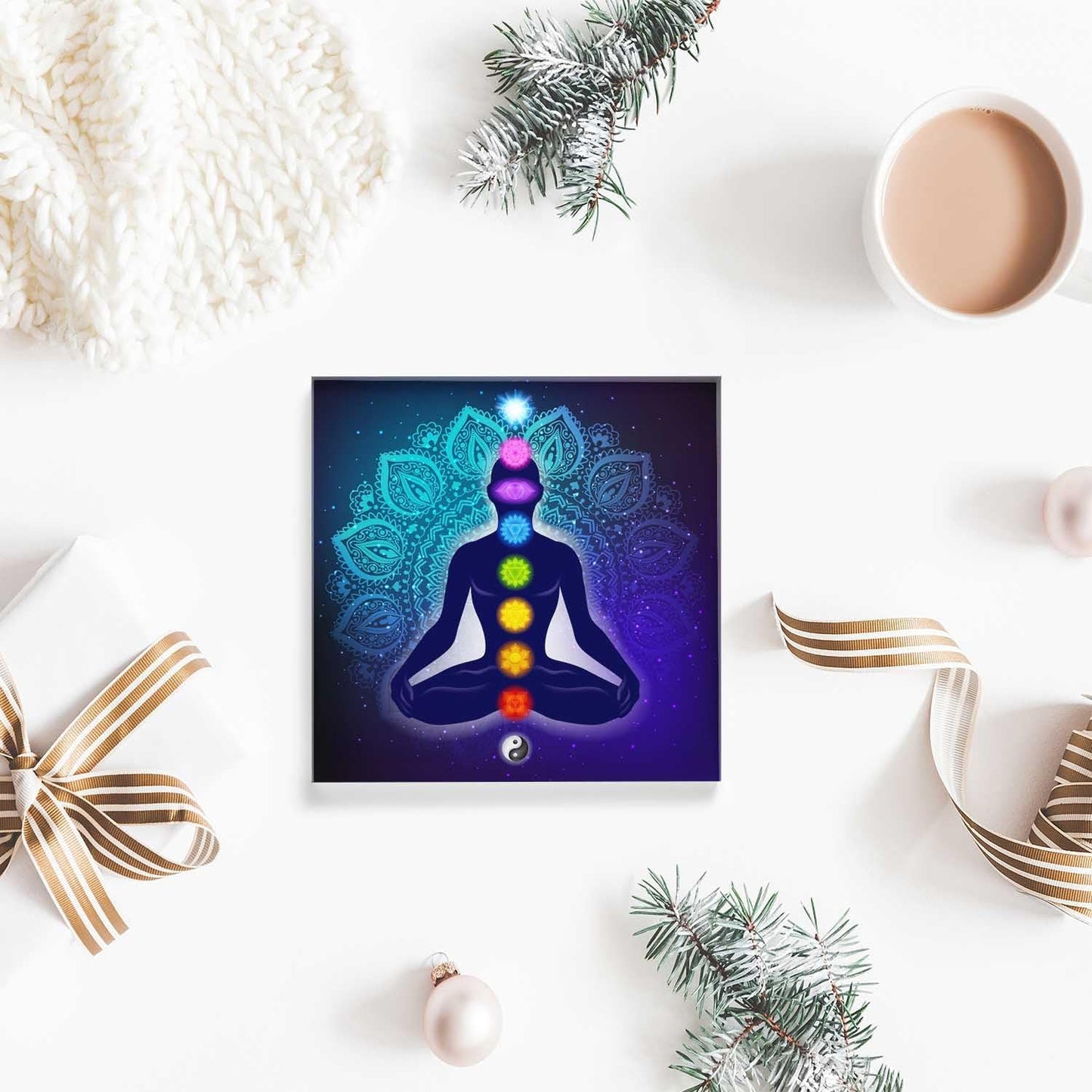 Desk Ornaments for Office Lotus, Meditation,Colorful Chakras Acrylic Counselor Presents for Women - Valentines Day Presents for Office Staff - Thank You Presents for Women Teacher