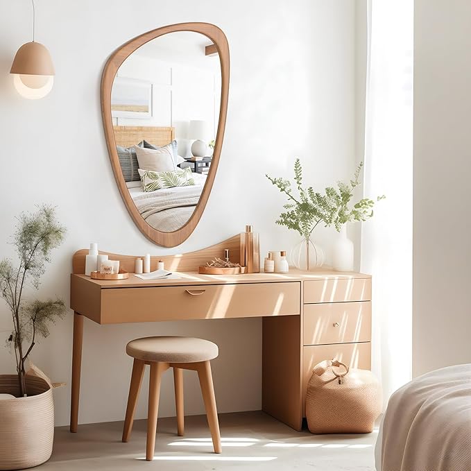 WallBeyond Asymmetrical Mirror, Irregular Wall Mirror, Wall Mirrors Decorative for Bedroom Living Room Entryway Hall, Wood Mirror for mid Century Modern Decor 36" H x 23" W