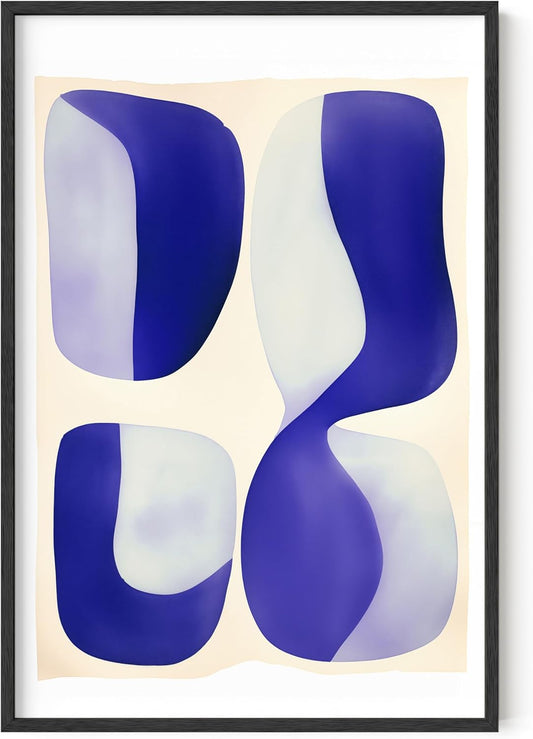 HAUS AND HUES Modern Abstract Wall Art - Blue and Green Living Room Art, Modern Artwork for Walls, Minimalist Picture for Living Room(Blue Tribal Shapes 2, Unframed, 24x36)